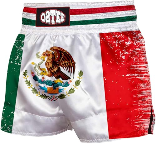 O2TEE Unisex Mens Boys Unique Gym Team Muay Thai Shorts Trunks Gym Fitness, Mexico S