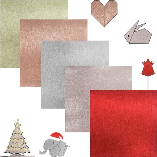 Papel de Origami Paper plegable Brillantes 50 Hojas en 5 colores 15 x 15 cm 120~150 g/m² plegado cuadrado de una sola cara Papel de Papiroflexia para Proyectos de Arte, Manualidades y Decoración