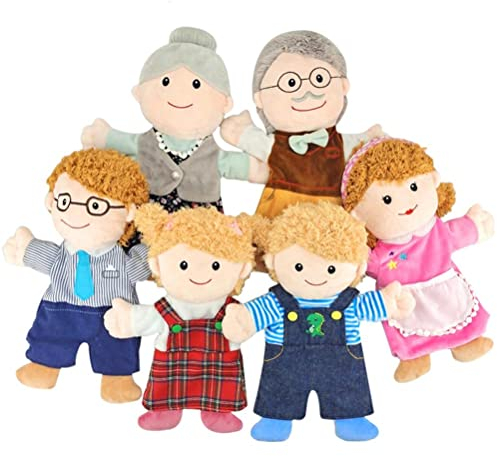 6-teiliges Handpuppen-Set, 30 cm, Weicher Plüsch, Fingerpuppen Familienmitglieder, Frühes Pädagogisches Geschichtenerzählen Kinder (Opa + Oma + Vater + Mutter + Sohn +