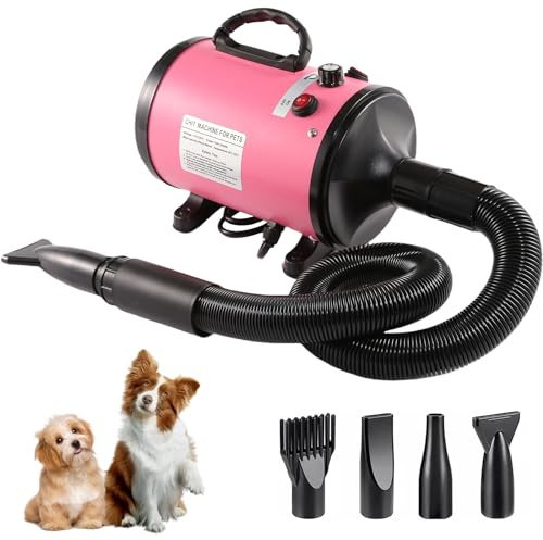 AHWOiHS Dog Hair Dryer, 2800W Dog Dryer Dog Blaster Dryer Dog Grooming Blaster Professional Pet Hair Dryer with 4 Different Nozzles Pet Dryer for Dog (Pink)