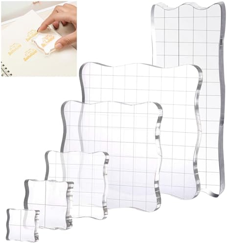 6 Pieces Acrylic Stamp Block, Clear Stamp Blocks, Stamping Blocks Tools with Grid, 6 Different Sizes Acrylic Stamp, Transparent Clear Stamping Blocks Set, for Scrapbooking Albums, DIY