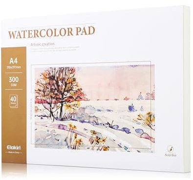 ELAKIRI Aquarellpapier A4 300g mit 40 Blatt Hochwertige Qualität Aquarell Papier, Aquarellblock A4 Weiß, Säurfrei, Aquarellpapier 300g Watercolor Paper für Kinder Studenten Lehrer Künstler