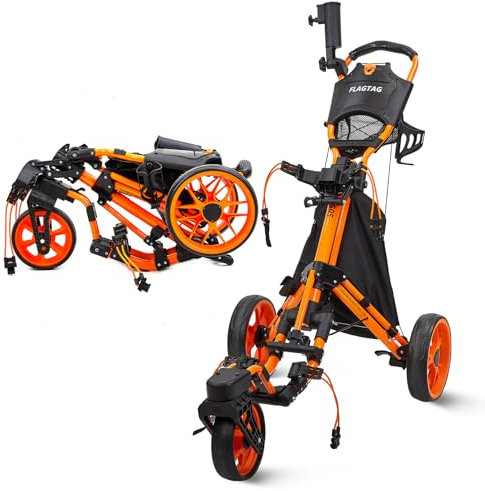 FLAGTAG Golf Push Cart 3 Wheel with 360 Swivel Front Wheel,Lightweight and Foldable Walking Golf Cart,One-Click Foldable,with Foot Brake