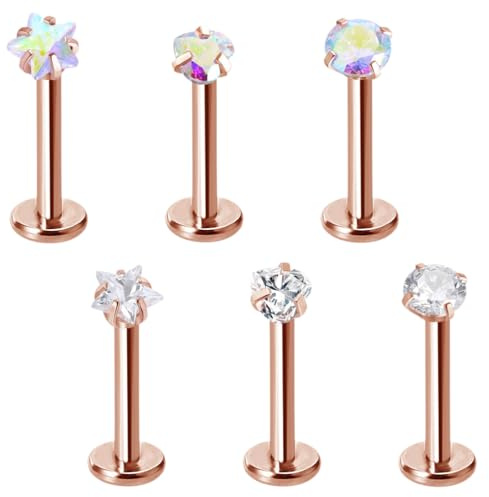 KOLZEMV 6 Piezas 16G piercing oreja piercing tragus Acero Inoxidable Piercing Labio Studs Hombre Señoras Diamante CZ Ópalo Cartílago Helix Piercing Oído Piercing Labio Piercing Set Tragus Piercing