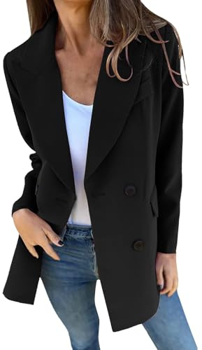 Blazer - Cappotto di lana da donna, invernale, lungo, nero, corto, tinta unita, trench lungo, in lana, per autunno, per le mezze stagioni, caldo da donna, trench coat invernale
