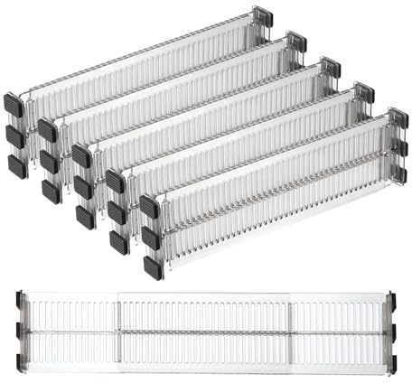 PATIKIL 27,4 cm till 50,8 cm expanderbara låddelare, 6-pack 7,9 cm hög justerbar låda organiseringsavskiljare för köksredskap bestick kläder byrå organisation och förvaring, klar svart