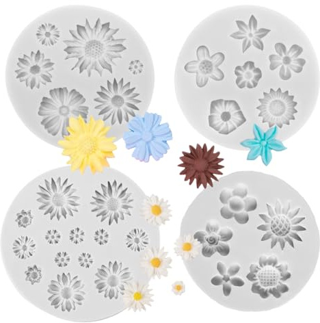 4 st silikonform blommor, non-stick blomma tårta fondant formar, blommor | Fondant former, krysantemum blomma silikonformar, silikon tusensköna formar för fondant, choklad, tårtdekoration