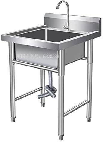 Lavello Autoportante in Acciaio Inox 1 Vasca, Lavandino Industriale con Rubinetto, Lavandino da Esterno, Lavello Professionale per Cucina, Garage, Lavanderia, Ristorante, 50x50x80cm