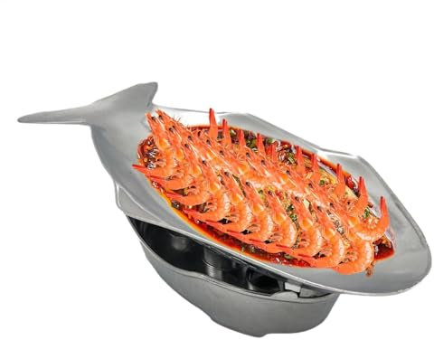 Juego de fondue de pescado - Bandeja de servir de aluminio de estilo tailandés | Plato de pescado de metal para cocina callejera asiática, fondue, cena familiar, camping, barbacoa, comida p