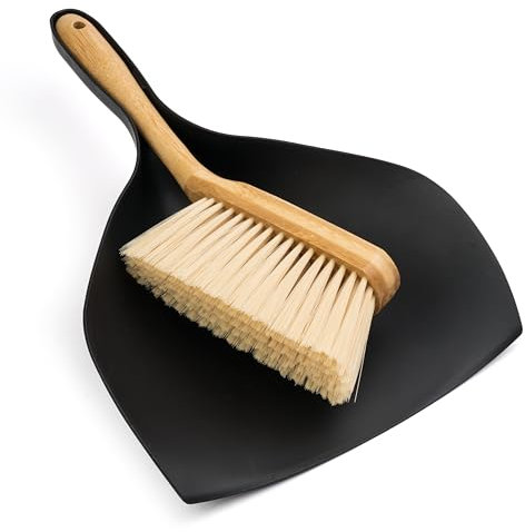 NATURUMA Schaufel und Besen Set, Praktisches Kehrblech mit Handfeger Besen aus Bambus, Langlebig und Robust, perfekt für den Haushalt (Schwarz)