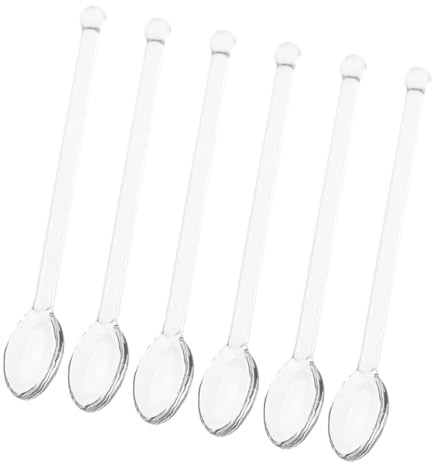DINHEAROM 6 bastoncini in vetro per cocktail e yogurt, cucchiaini da caffè trasparenti, cucchiaini da tè, cucchiaini da tè, cucchiaini da tè
