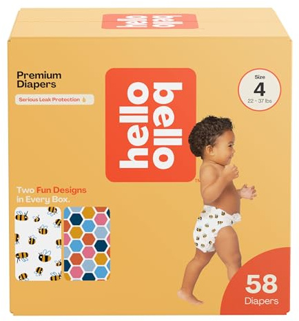 Hello Bello Premium Diapers (Busy Bees & Hive Five) Size 4, 58ct | Gentle for Sensitive Skin Offering Premium Comfort & Feel, Free From Parabens, Phthalates, Latex & Fragrances.