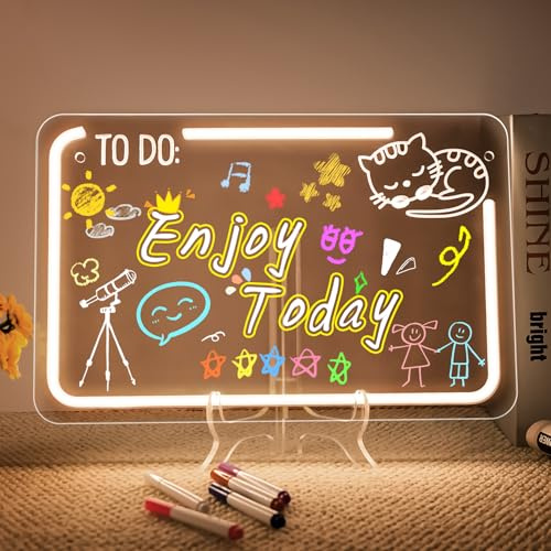 Looklight Pizarra luminosa de dibujo acrílico LED con cable USB, cadena para colgar, soporte y 7 rotuladores, pizarra LED para niños, oficina, escuela, casa
