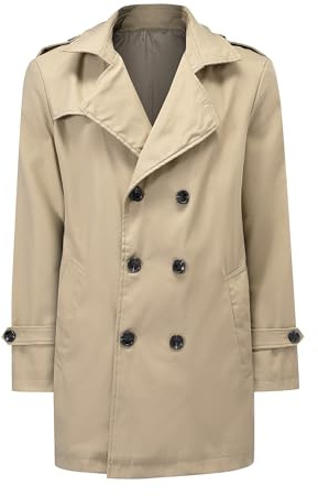 Allthemen Mens Trench Coat Mid Length Double Breasted Overcoat | Mens Casual Business Long Sleeve Jacket Solid Color Slim Fit Coat for Spring Autumn Lightweight Windproof for Wedding