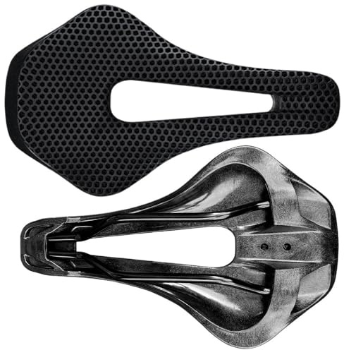 Asiento Bicicleta,Sillin Bicicleta MTB Sillín de Bicicleta Impreso en 3D, Ultraligero, Fibra Carbono, Hueco, cómodo y Transpirable, for montaña, Grava Carretera(Black Plastic Base)