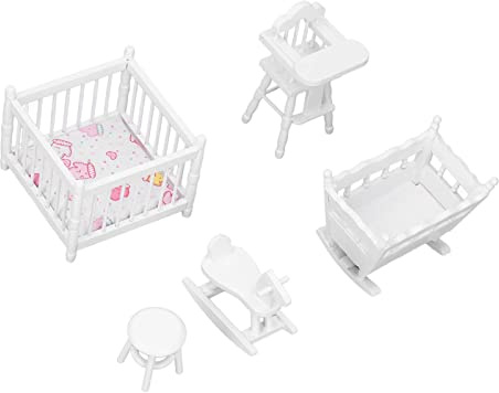 Stylebest Ensemble de Meubles de Chambre d'enfant pour Maison de Poupée, Meubles Miniatures en Bois Blanc et Durable pour bébé, pour Jeu Créatif, échelle 1:12, avec 5 Pièces