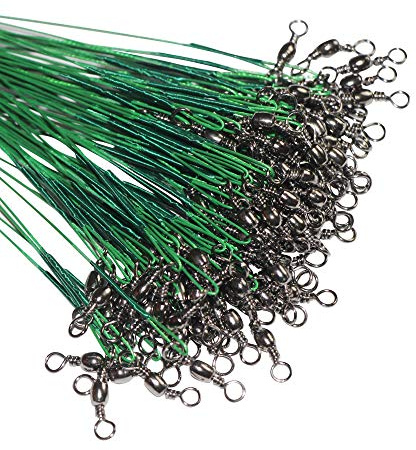 60pcs Fishing Wire Leaders Nylon-Coated Fishing Line Wire Leaders with Swivels and Snaps 6inch, 9inch, 12inch