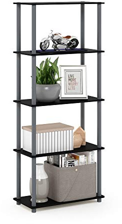 Furinno verktygslösa hyllor, trä, svart/grå, en storlek, 59,94 (B) x 145,8 (H) x 29,46 (D) cm