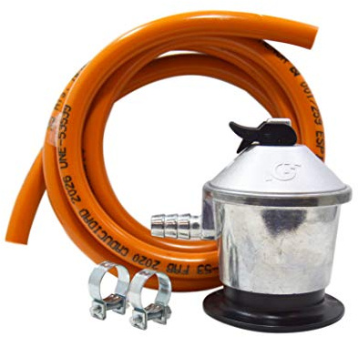 S&M 591013 - Kit Standard pour Bouteille de gaz Butane : régulateur + Tube en Caoutchouc (1,5 m) + 2 Colliers de sécurité | pour Cuisines, chauffages, barbecues, réchauds et poêles à Paella