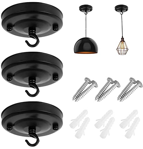 Dasyusuo 3Pcs Deckenbaldachin Schwarz, Deckenrosette,Kronleuchter Deckenplatte Haken,Verteilerbaldachin Abzweigdose mit allem benötigten Zubehör für Deckenhängeleuchten Kronleuchter
