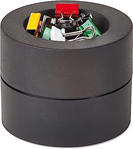 Maul mauly®-Spender MAULpro Eco | Ø7,3x6cm | Klammernspender aus 85% recyceltem Kunststoff | Schreibtisch Organizer inkl. 12 Klammern | Moderner Büroklammernspender | Blauer Engel/uz30a | Schwarz