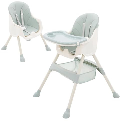 Baby High Chair Feeding Chair Seat Ajustable Height Dining Table Booster with Detachable Double Tray Safety Belt PU Cushion for 6 Months to 4 Years