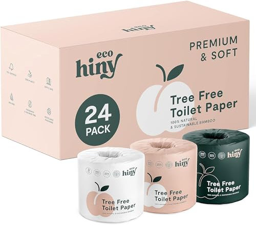 ecoHiny 100% Bamboo Premium Toilet Paper | 24 Mega Rolls, 3 PLY & 350 Sheets | FSC Certified, Septic Safe, BPA & Chlorine Free | Eco Friendly & Tree Free Toilet Tissues | Plastic Free Packaging