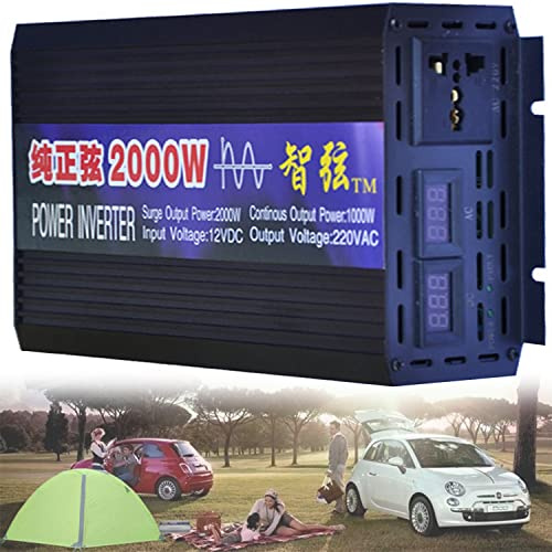 1000W 2000W 3000W 4000W 5000W 6000W 8000W Onda Sinusoidale Pura Power Inverter DC 12V 24V 48V 60V in AC 220V 230V Trasformatore di Potenza Convertitore con Display LED e Prese AC,2000W-12Vto220V