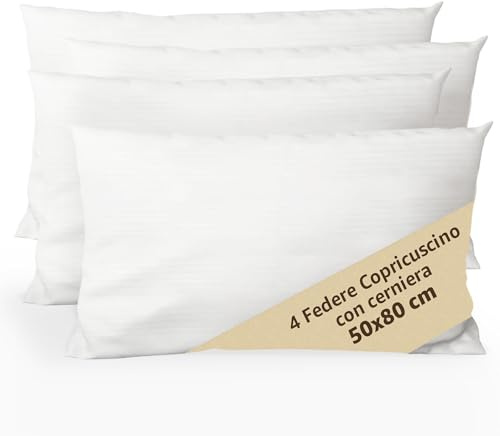 Federe Copricuscino Letto con Cerniera - Copricuscino Letto Anallergico - Coprifedere Cuscini per Camera - Federe Cuscini 50x80 cm - 4 Pezzi