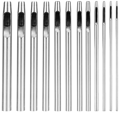 12 Pcs Punzón Hueco, Juego de punzonado Juego de Punzones de Cuero Juego de perforadoras de cuero redondo para Artesanía de Cuero DIY 0.5-6mm