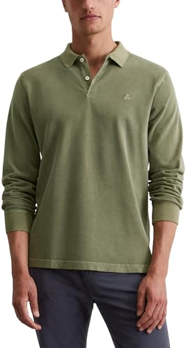 Marc OߴPolo Herren Langarm-Poloshirt aus Bio-Baumwolle Regular Fit, Grün (Olive), XL