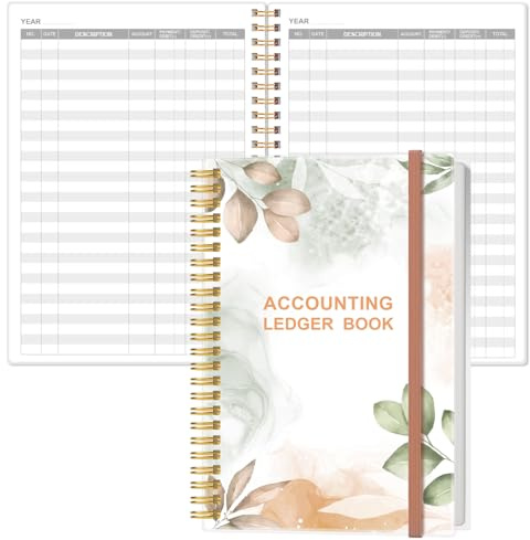 Accounting Ledger Book - A5 Ledger Book for Bookkeeping, Small Businesses & Personal Use, Expense Tracker Notebook for Tracking Money, Expenses, Deposits & Balance, 5.8 x 8.4, Rose Leaf