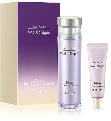 ISA KNOX AGE FOCUS VITAL COLLAGEN Essential Serum (2.4fl oz) - Korean Skin Care, Ampoule by LG Beauty. Hydrolyzed Collagen, Vitamins C, B12 & E