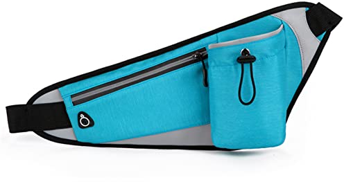CalmGeek Laufgürtel Bauchtasche, Lauf Trinkgürtel Hüfttasche mit Flaschenhalter für Männer und Frauen, Reflektierende Sport Gürteltasche zum Wandern, Spazierengehen, Joggen (Seeblau)