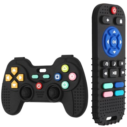 Hooku 2 Pack Silicone Teething Toys for Babies 0-6 Months, Teethers for Babies 6-12 Months, Remote Teether for Baby, Sensory Toys for Babies, Baby Chew Toys