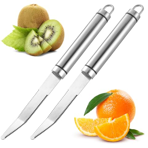 Giantree 2 cucchiai di pompelmo, coltello da pompelmo, coltello curvo per pompelmo, in acciaio inox con taglio ondulato, pelapatate per frutta e cucina, utensili da intaglio curvi per agrumi