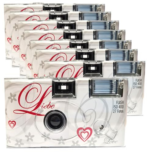 PHOTO PORST - Cámaras Desechables de Un Solo Uso (8 unidades, 1 A, con flash, pilas y película, 27 disparos), Pack Boda