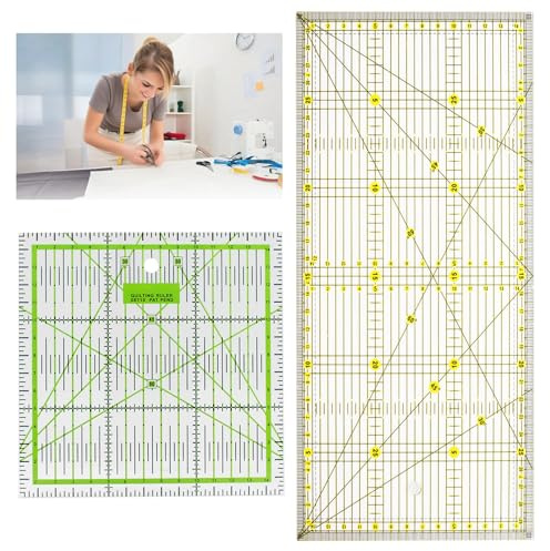 GIONAR 2 Pcs Regle Couture, 30 x 15 cm/ 15 x 15 cm Règle Couture Set, Regle de Couture avec Indications d'Angles, Acrylique Transparen Effacer l'échelle, Règles pour Patchwork, Couture et Quilting