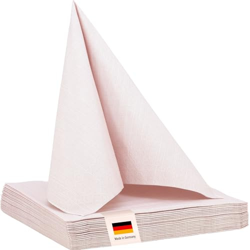100% Mosel Servietten, 20 Stück (33 x 33 cm), in Blush Rosé, edle Tischdeko für Hochzeit, Kommunion, Konfirmation, Taufe & Geburtstag