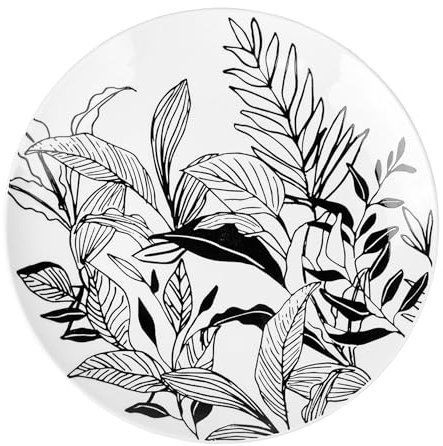 GENEVIEVE LETHU 536131 Assiette Plate en Porcelaine Blanche Ø 26,5 cm - Collection ESQUISSES VEGETALES - Décor Végétal Noir