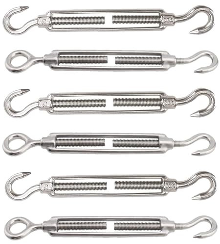 Tkxjry 6 Stück Edelstahl verstellbare Spannschloss, Spannschloss Edelstahl Seilspanner M4, Drahtspanner Mit Haken, Seilspanner, Draht Spanner für Rankhilfe Edelstahl Seilsystem,Gartendraht