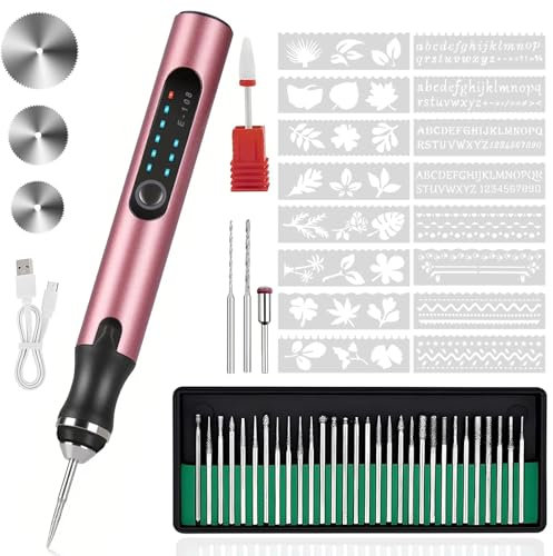 Gravierstift mit 37 Bits, wiederaufladbar über USB, kabellos, Ätz-Gravierwerkzeug, tragbarer DIY-Drehgravierer für Schmuck, Holz, Glas, Steinschnitzerei (Rose)