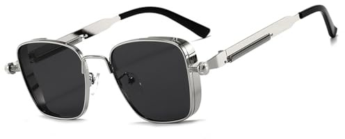 MEGAVOW Retro Gafas de Sol Polarizadas Mujer Hombre, Moda Gafas de Sol Cuadradas Steampunk Vintage Marco de Metal con Protección UV400 Lentes