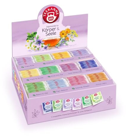 TEEKANNE Wohlfühlbox Harmonie für Körper & Seele – 12 Kräutertees für Balance & Entspannung – 180 Teebeutel mit natürlichen Zutaten wie Kamille, Ingwer & Pfefferminze – Tee für Genuss & Wohlbefinden