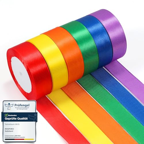 Nastro di raso ihaspoko largo 25 mm - 6 nastri di raso in poliestere, 22 m di nastro regalo per confezioni regalo, matrimoni e artigianato | Nastro per biglietti, decorazioni e auto da matrimonio
