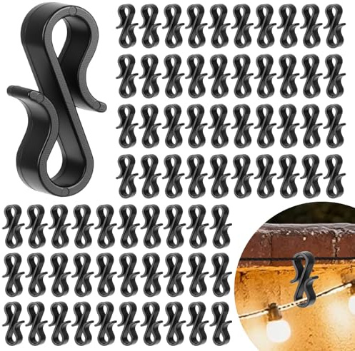 200 Pack Gutter Clips for Outdoor Lights, Mini Plastic S Gutter Hooks for Hanging Outside String Lights, Icicle Fairy Lights, Curtain Lights, Christmas Tree Decorations (Black)