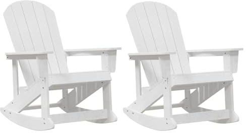 Gecheer Sdraio Rocking Adirondack 2 Pezzi Bianco, Design a Listelli con Movimento Dondolante, HDPE a Lunga Durata, per Giardino, Balcone o Patio