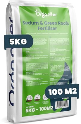 Fertilizzante Per Sedum E Tetti Verdi - 5 Kg = 100 M2 - Fertilizzante A Lenta Cessione Per Tetti Di Sedum - Crescita Vigorosa - Prevenzione Delle Zone Spoglie - Con Magnesio - Npk 9-2-7 - Organifer