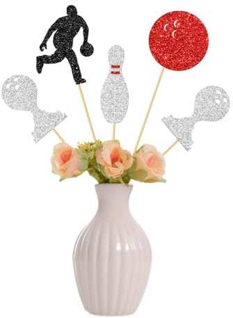 Bowling Centerpiece Sticks - Sport Themed Baby Shower Party Centerpieces Decor - Happy Game Day - Bowling Enthusiast Birthday Party Table Decorations - Glitter 12 Pack