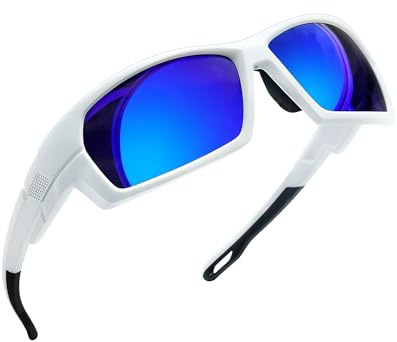 Joopin Gafas Running Hombre Mujer Polarizadas TR90 Montura Blanca Lente Espejo Azul Gafas de Sol Deportivas Protección UV400 para Ciclismo Wrap Around Sunglasses Men Women